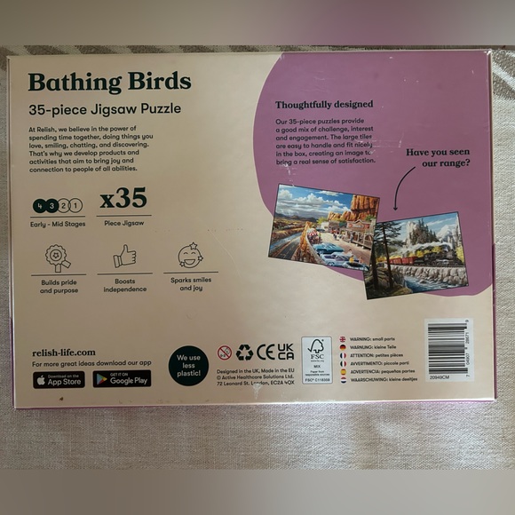 Relish Puzzle Large Pieces For Seniors- Dementia Product 35 Piece Bathing Birds - Picture 11 of 13